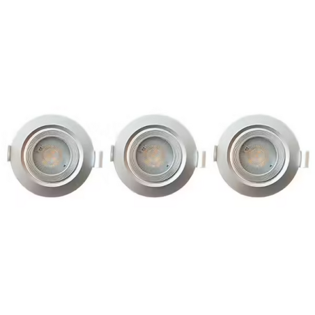 Spot orientable encastrable D.90mm GU10 LED 5W gris argent - blanc chaud 3000K 350lm IP20 x3