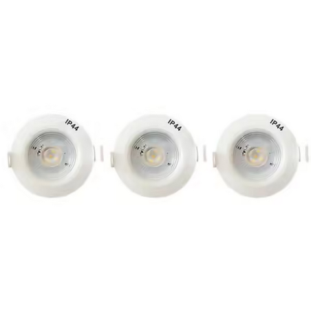 Spot fixe encastrable D.90mm GU10 LED 5W blanc - blanc chaud 2700K 350lm IP44 x3