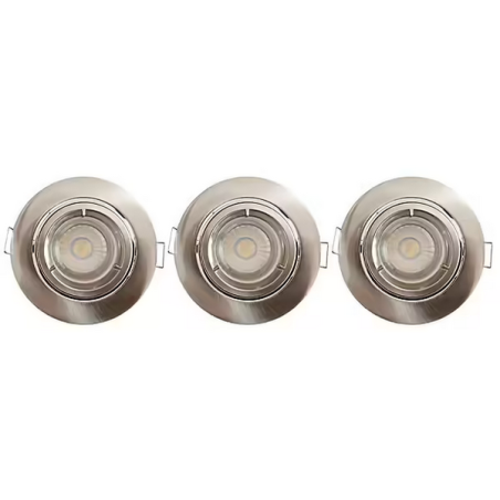 Spot orientable encastrable D.90mm GU10 LED 5W nickel satin - blanc chaud 2700K 350lm x3