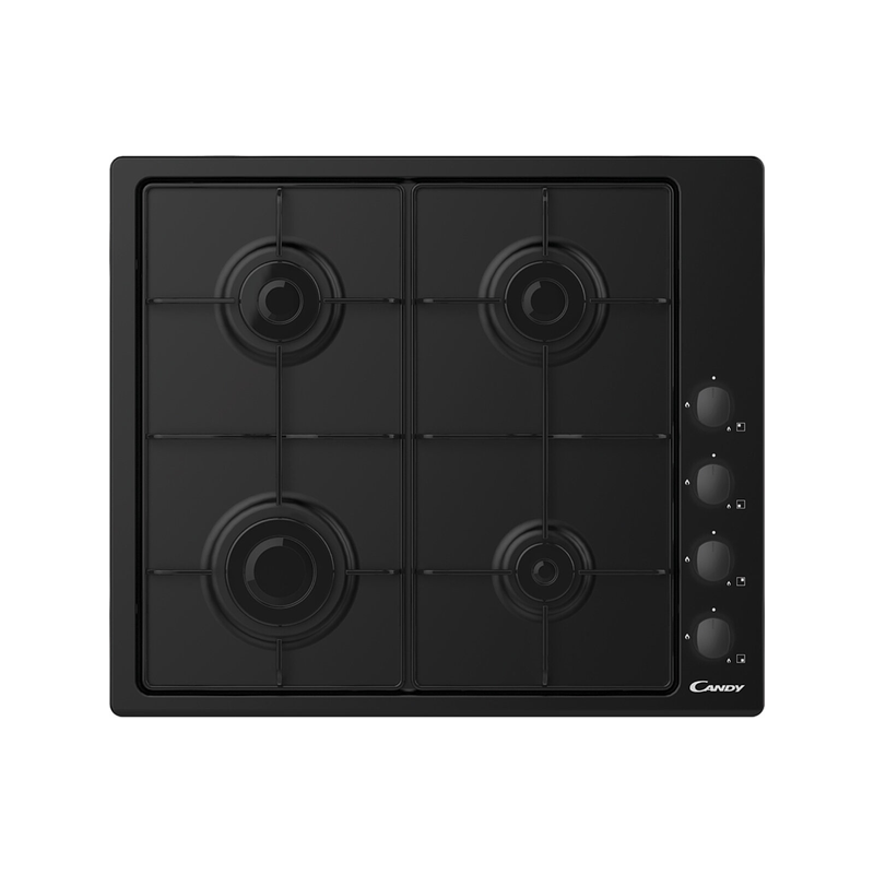 Table de cuisson à gaz encastrable 4 feux 60cm inox Noir Candy CHW 6 LBB