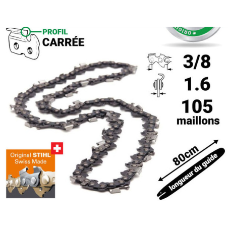 Chaîne pour tronçonneuse 80cm 3/8 1.6mm 105e Stihl
