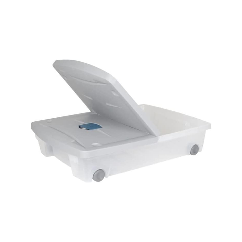 Coffre plastique de rangement sous lit avec roulettes 50L 77,5x79x16,5cm gris et bleu