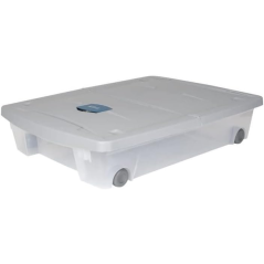 Coffre plastique de rangement sous lit avec roulettes 50L 77,5x79x16,5cm gris et bleu