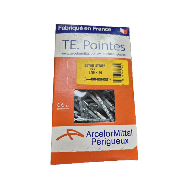 Pointe béton striée tête plate acier zingué 3.5x80mm 1KG
