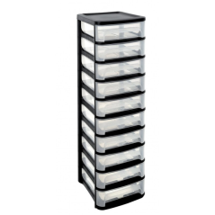 Tour plastique de rangement 10 tiroirs City 32x37x102,1cm transparente