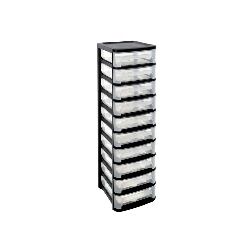 Tour plastique de rangement 10 tiroirs City 32x37x102,1cm transparente