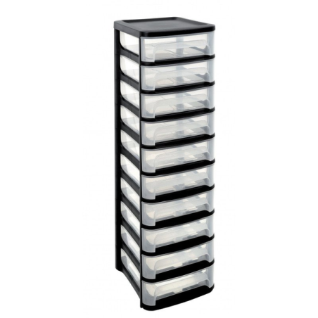 Tour plastique de rangement 10 tiroirs City 32x37x102,1cm transparente