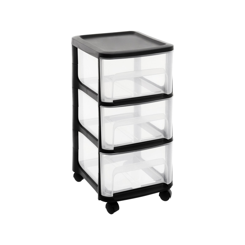 Tour plastique de rangement 3 tiroirs City 32x37x61cm transparante
