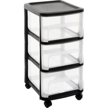 Tour plastique de rangement 3 tiroirs City 32x37x61cm transparante