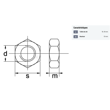 Ecrou hexagonal acier zingué m12 x25