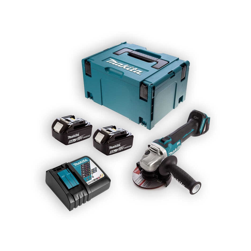 Meuleuse d'angle 125mm 18V 5AH + 2 batteries + chargeur + caisse de transport Makita LXT DGA506RTJ