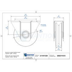 Galet support externe gorge V D.100mm 200kg