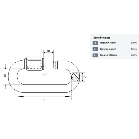 Maillon rapide acier zingué D.10mm 550kg