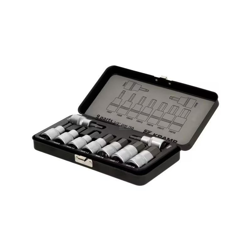 Jeu de 9 douilles 6 pans 1/2" 5 - 6 - 7 - 8 - 10 - 12 - 14 - 17 - 19mm