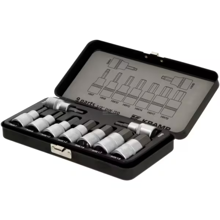 Jeu de 9 douilles 6 pans 1/2" 5 - 6 - 7 - 8 - 10 - 12 - 14 - 17 - 19mm