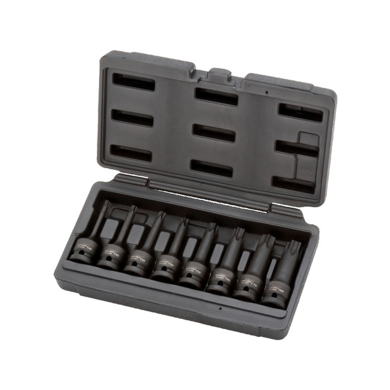Jeu 9 douilles à choc torx 1/2" T30 - T40 - T45 - T50 - T55 - T60 - T70 - T80