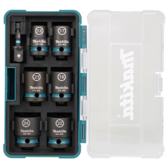 Jeu de 6 Douilles 6 pans 1/2" 13-17-19-21-22-24mm L.38mm + adaptateur 1/4" Makita