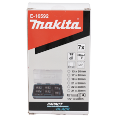 Jeu de 6 Douilles 6 pans 1/2" 13-17-19-21-22-24mm L.38mm + adaptateur 1/4" Makita