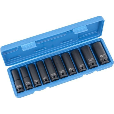 Jeu 10 douilles à choc 6 pans 1/2" 13 - 14 - 15 -16 - 17 - 18 - 19 - 21 - 22 - 24mm