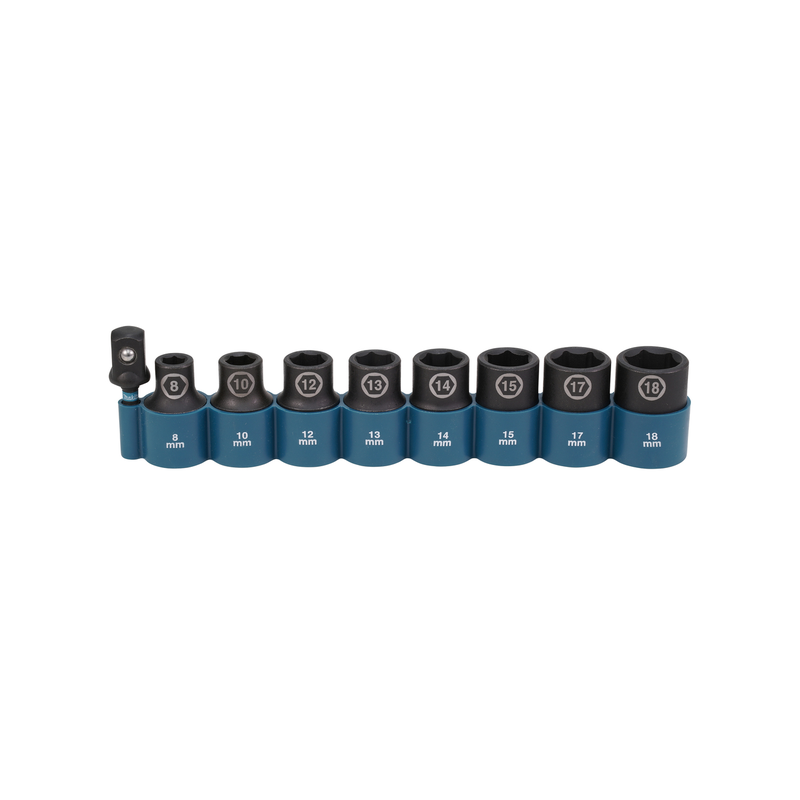 Jeu de 8 Douilles 6 pans 1/2" 8-10-12-13-14-15-17-18mm L.38mm + adaptateur 1/4" Makita
