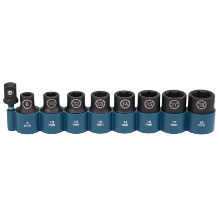 Jeu de 8 Douilles 6 pans 1/2" 8-10-12-13-14-15-17-18mm L.38mm + adaptateur 1/4" Makita