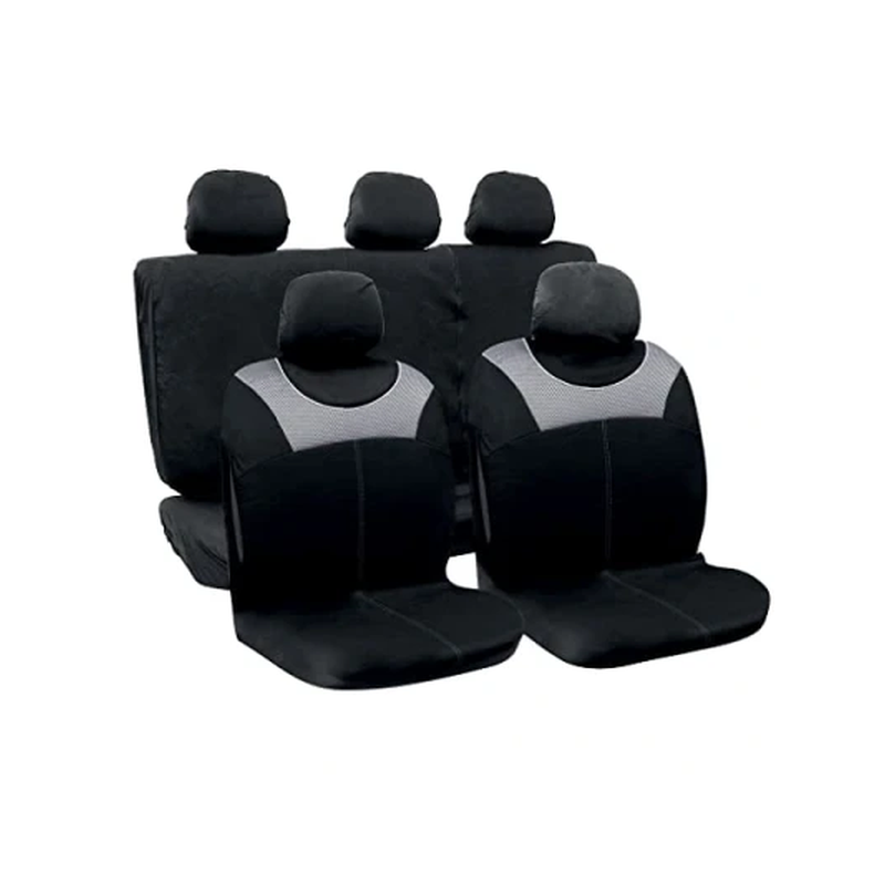 Housse de siège pour voiture complet noire avec col gris tampa 9 pièces polyester