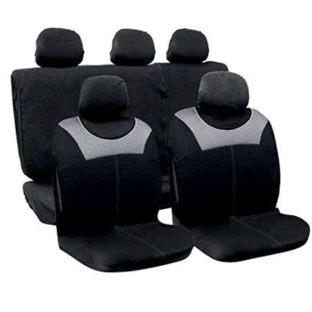 Housse de siège pour voiture complet noire avec col gris tampa 9 pièces polyester