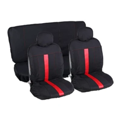 Housse de siège pour voiture complet noire avec bordure rouge 6 pièces polyester