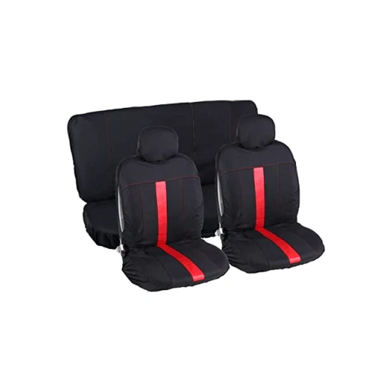 Housse de siège pour voiture complet noire avec bordure rouge 6 pièces polyester