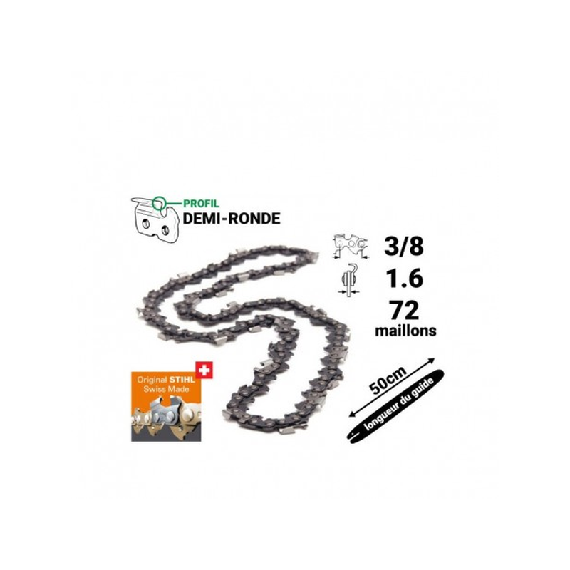 Chaîne pour tronçonneuse 50cm 3/8 1.6mm 72e Stihl pour MS400