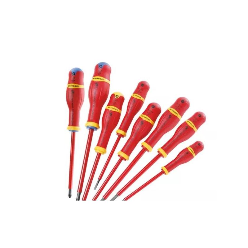 Jeu de 6 tournevis fente + PZ isolés 1000Volts Facom Jeu de 6 tournevis fente + PZ isolés 1000Volts Facom