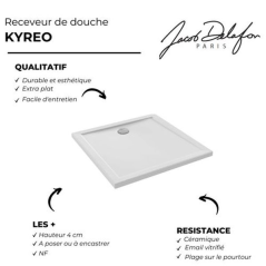 Receveur de douche à poser ou encastrer céramique Kyreo 80x80cm Blanc