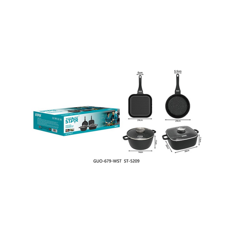 Set 2 poeles 24cm + 2 casseroles  24cm et 28cm