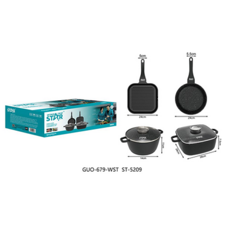 Set 2 poeles 24cm + 2 casseroles  24cm et 28cm
