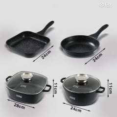 Set 2 poeles 24cm + 2 casseroles  24cm et 28cm