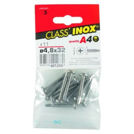 Vis tôle autoforeuse / autoperceuse tête cylindrique inox a4 4.8x32mm x11
