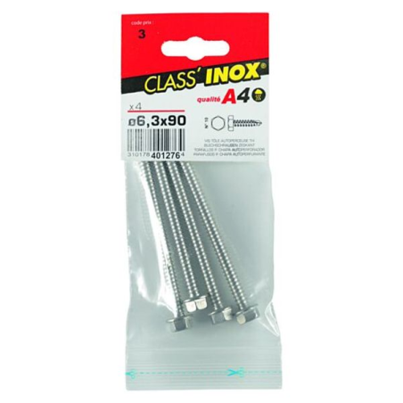 Vis tôle autoforeuse / autoperceuse tête hexagonale inox a4 6.3x90mm x4