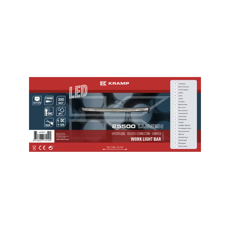 Barre lumineuse travail LED 300W 25500LM 1306x57mm