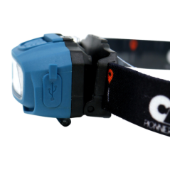 Lampe frontale LED rechargeable 4 éclairages bleue