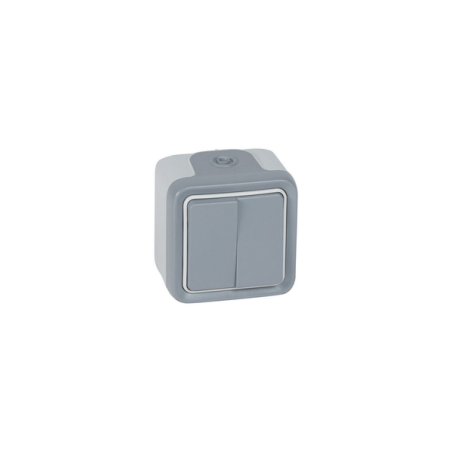 Interrupteur double va-et-vient IP55 Plexo gris