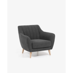 Fauteuil rembouré/tapissé gris pied bois