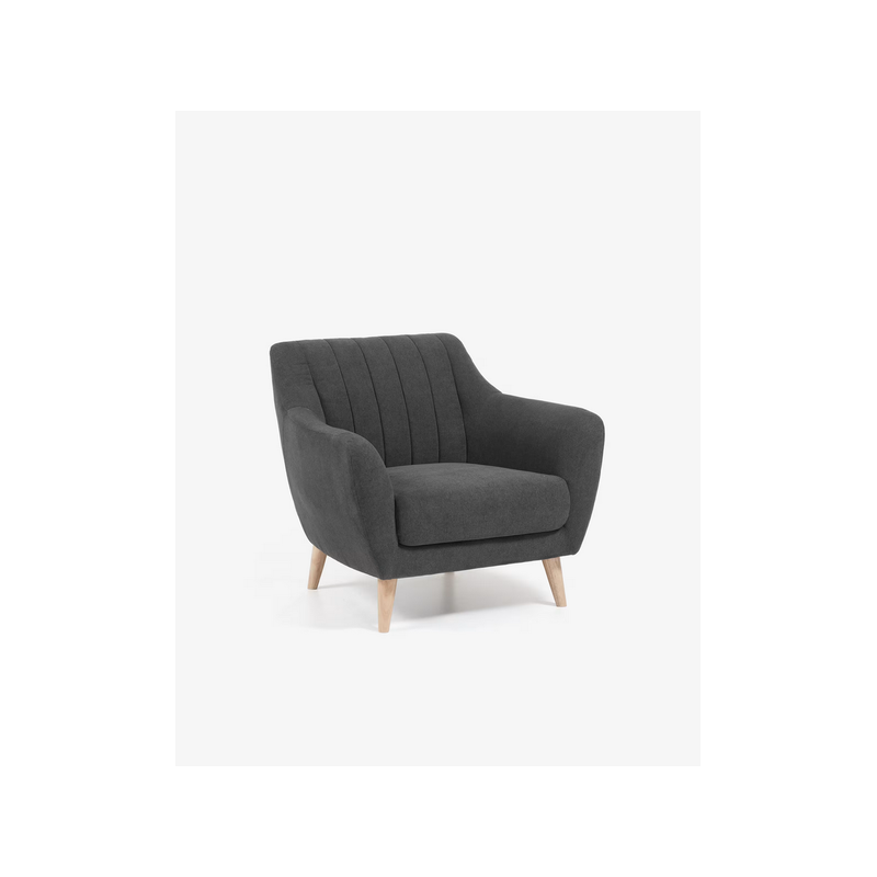 Fauteuil rembouré/tapissé gris pied bois