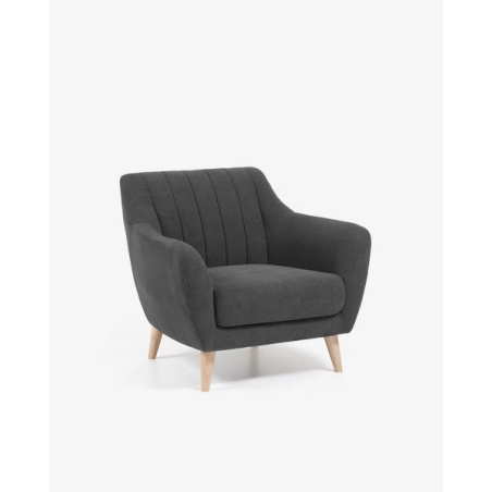 Fauteuil rembouré/tapissé gris pied bois