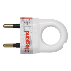 Fiche mâle plastique 6A 2p avec anneau blanc