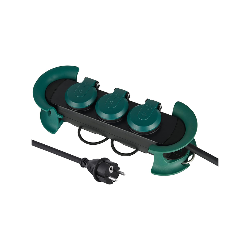Bloc multiprises 3 prises 3m IP44 pro noir/vert