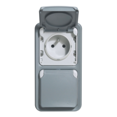 Prise de courant double 2p+t Plexo gris saillie