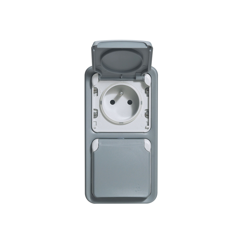 Prise de courant double 2p+t Plexo gris saillie