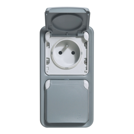 Prise de courant double 2p+t Plexo gris saillie