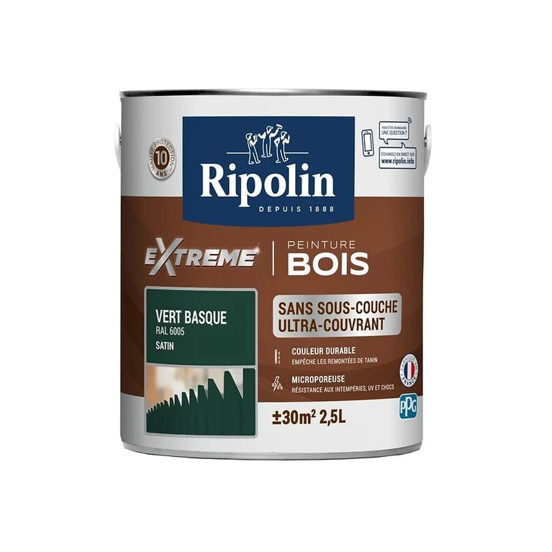 Ripolin xtrem bois 2.5L satin vert basque