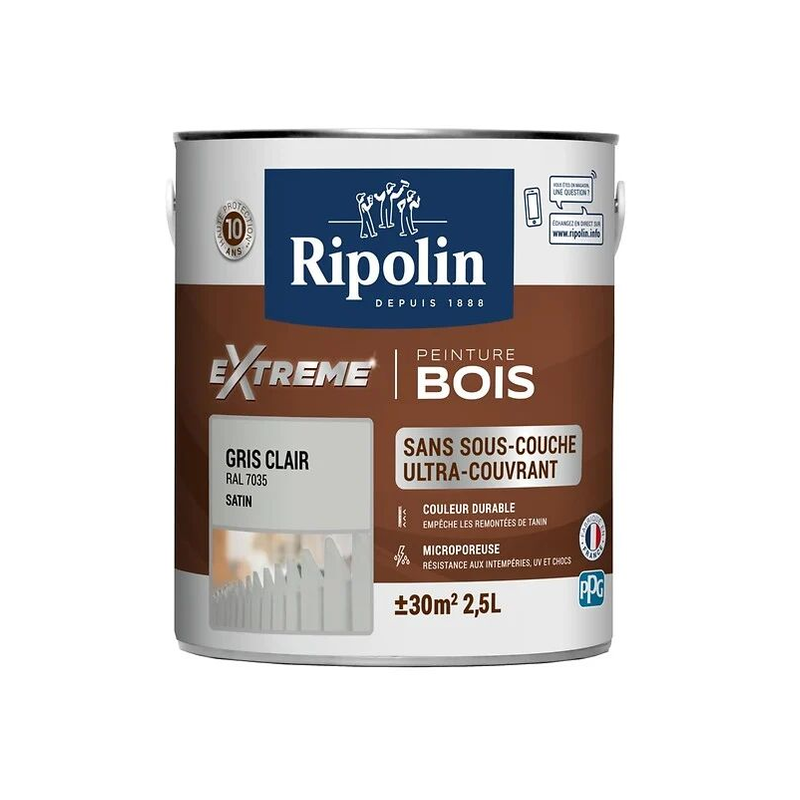 Ripolin xtrem bois 2.5L satin gris clair